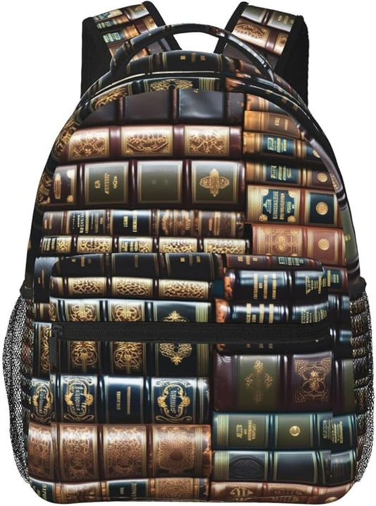 Polyester Daypack for Camping Travel Walking Cycling, Big Capacity Anti-Theft Multipurpose Bookbag, Vintage Books Art Camping Outdoor Backpack