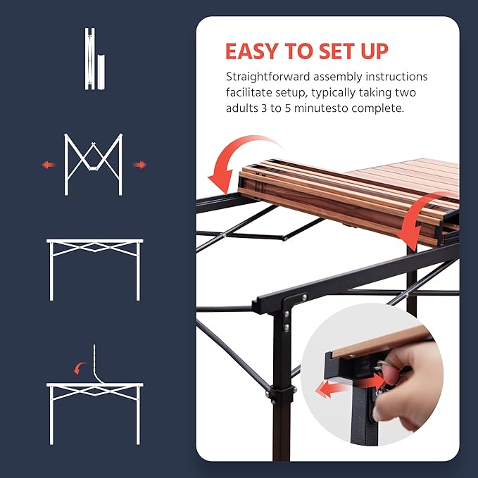 OUTSIDER Folding Camping Table Adjustable Height Foldable Roll-up Aluminum Camp Table Portable Table with Carry Bag - for Outdoor Cooking, Beach, Picnic, BBQ, Travel Style2
