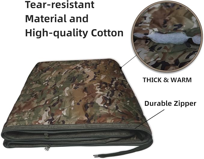 Camo Poncho Liner, Army Blanket, Military Sleeping Bag, with A Compression Carrying Bag, for Traveling, Hiking, Camping, Outdoor Survival, Car Blanket