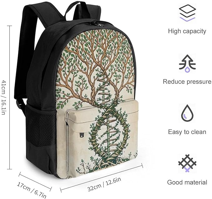 Supdreamc Lightweight Backpack for Gym Travel Bicycle, Big Capacity Multipurpose Anti-Theft Carry On Bag, Dna Tree Of Life Travel Hiking Bag Day Pack