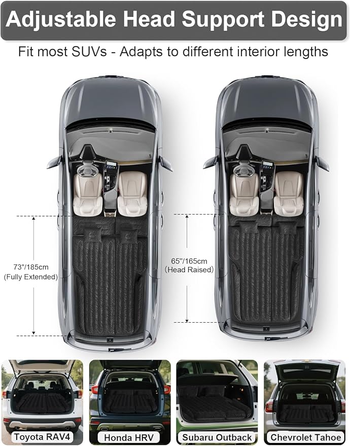 Umbrauto SUV Air Mattress for Back Trunk Folded Backseat, Inflatable Car Camping Bed for Sleeping Travel, Flocked Surface Reinforced Bottom Fits Mid-to-Full Size SUVs with Pump, Pillows Carry Bag