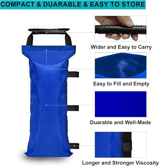 4 Pack (Upgrade) SANWAY Sand Bags for Canopy Weights(Unfilled)-Portable and Durable to Secure Tents, Canopies, and Umbrellas at Outdoor Events (Blue, 120 LBS)