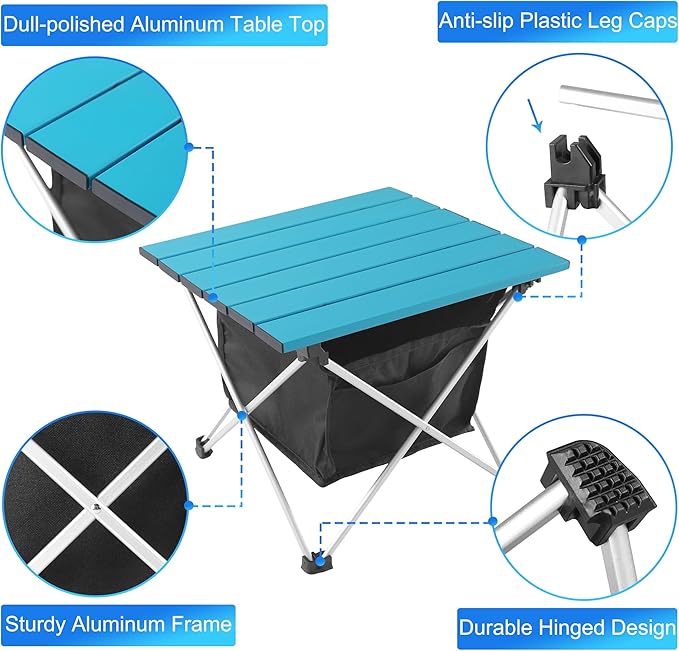 Grope Portable Camping Table Ultralight Aluminum Camp Table with Storage Bag,Beach Table for Sand with Carrying Bag,Prefect for Outdoor,Picnic,BBQ,Cooking,Festival (Blue with Storage Bag-S)