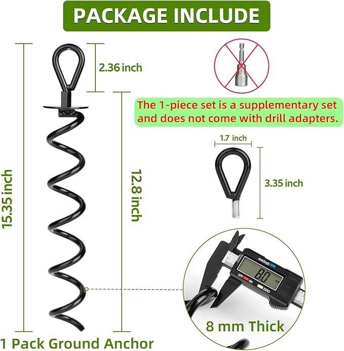 1 Pcs 15.3 Inch Ground Anchor Heavy Duty for High Winds Screw in Earth Anchor Swing Set Spiral Auger Stakes Suitable for Tent Trampoline Tree Garden Fence Sheds Swingset, Easy to Use with Drill