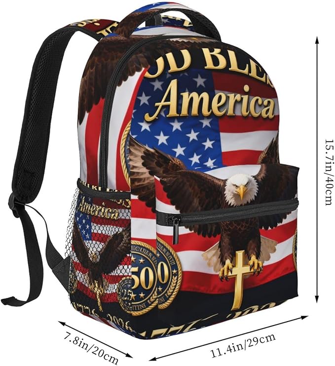 Polyester Daypack for Hiking Work Running, Big Capacity Anti-Theft Multipurpose Shoulder Bag, 250th Anniversary 1776-2026 Patriotic Eagle Art Travel and Sport Backpack Rucksack