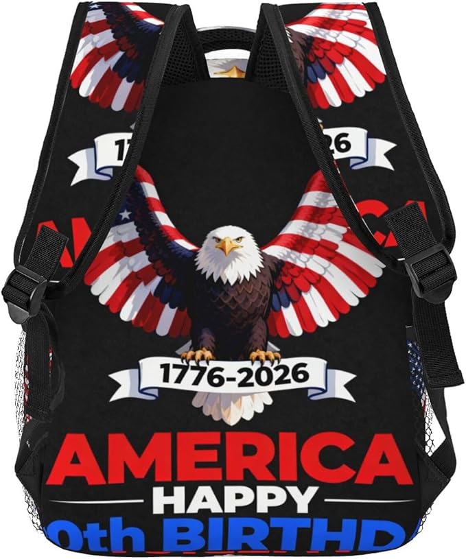 Polyester Daypack for Camping Travel Walking Cycling, Big Capacity Anti-Theft Multipurpose Bookbag, 250 Years 1776-2026 250th Birthday Eagle Liberty Art Camping Outdoor Backpack