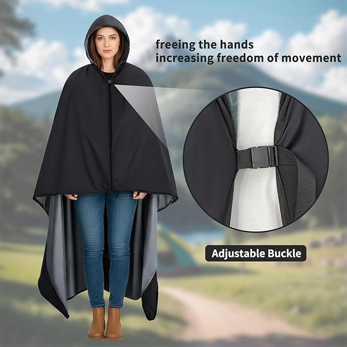 Large Camping Blanket, Hooded Stadium Blanket with Crystal Velvet Lining, Waterproof Windproof Warm Outdoor Blankets for Camping, Picnic, Stadium, Sports, Beach, Concerts (59"x 79")