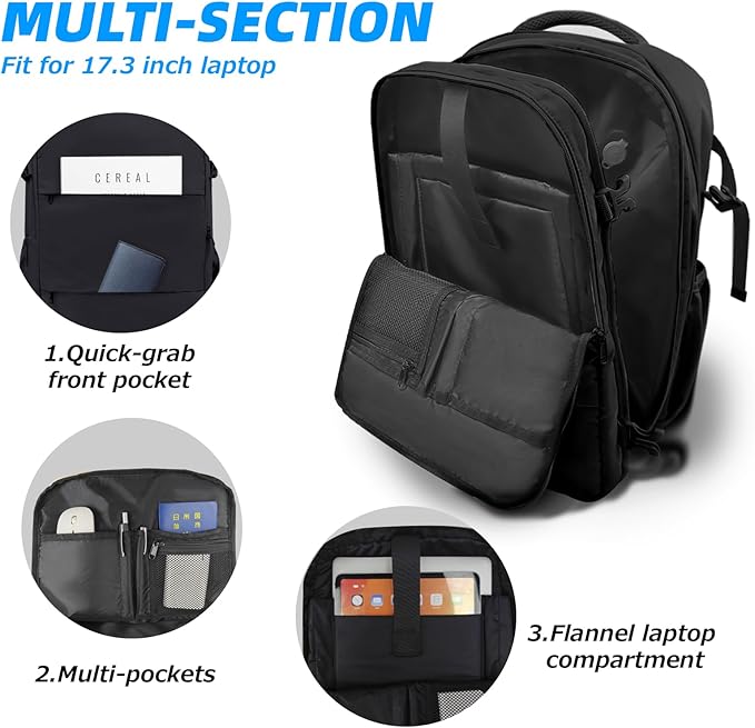Lovvento Air Vacuum Compression Travel Backpack: Expandable Carry On Bag Vacuum with Pump Fit 17.3inch Laptop for Women and Men - Suitable for Business and Work Waterproof(Black)