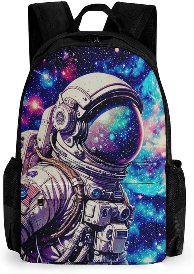 Supdreamc Lightweight Daypack Backpack for Trekking Work Running, Big Capacity Multipurpose Anti-Theft Bookbag, Space Astronaut Galaxy Starry Art Business Computer Bag