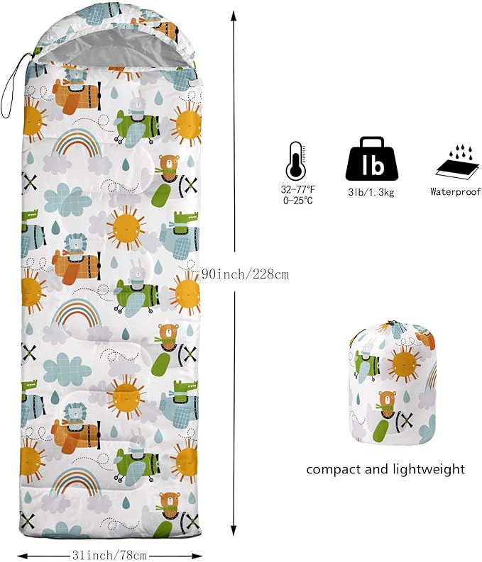 Kids Sleeping Bag for Boys and Girls,Monster Alien Print-Lightweight Warm Portable Outdoor Indoor-Waterproof Cold Weather Resistant Sleeping Bag for Camping Hiking