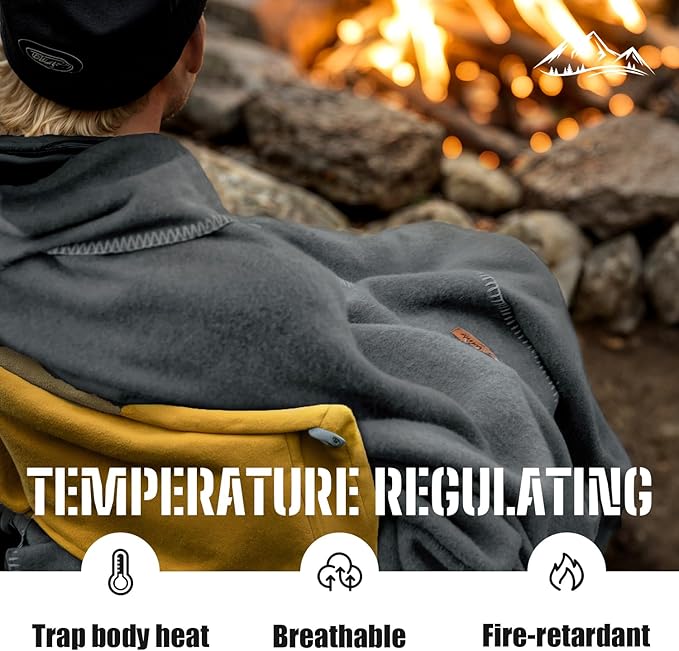 100% Wool Blanket, 48" x 62", Warm, Thick, Washable, Military Wool Blanket, Great for Camping, Outdoors, Sporting Events, Survival Kits