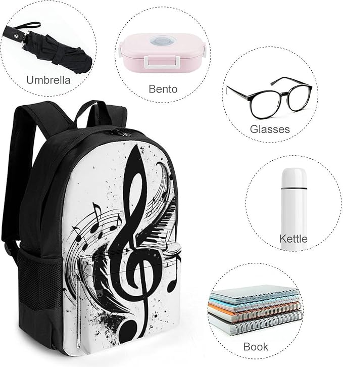Lightweight Rucksacks for Climbing Outdoors Walking Cycling, Large Capacity Anti-Theft Multipurpose Carry On Bag, Black And White Abstract Music Note Piano Camping Outdoor Backpack