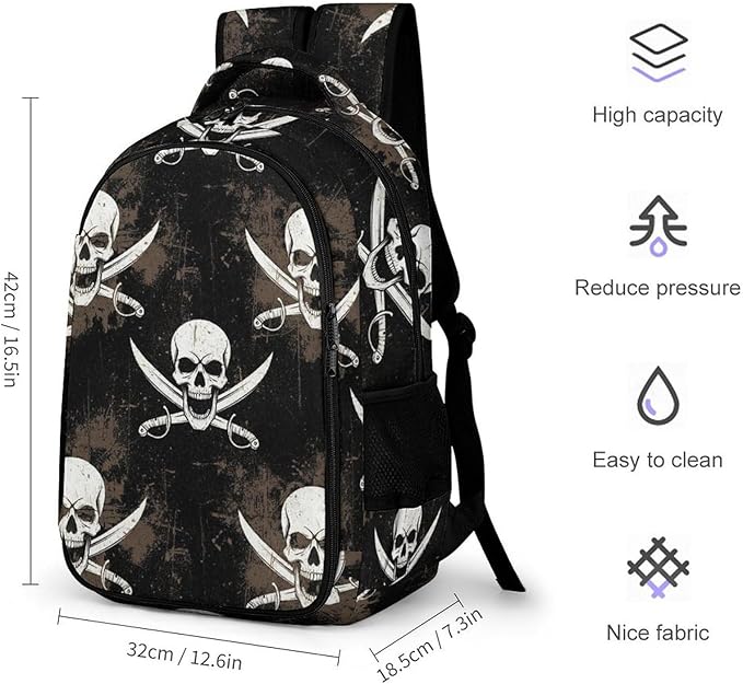 Nurse Teacher Travel Backpack Pirate Skull Flag Purse, Cute Laptop Backpack with Tumbler Holder for Women College Work Casual Daypack