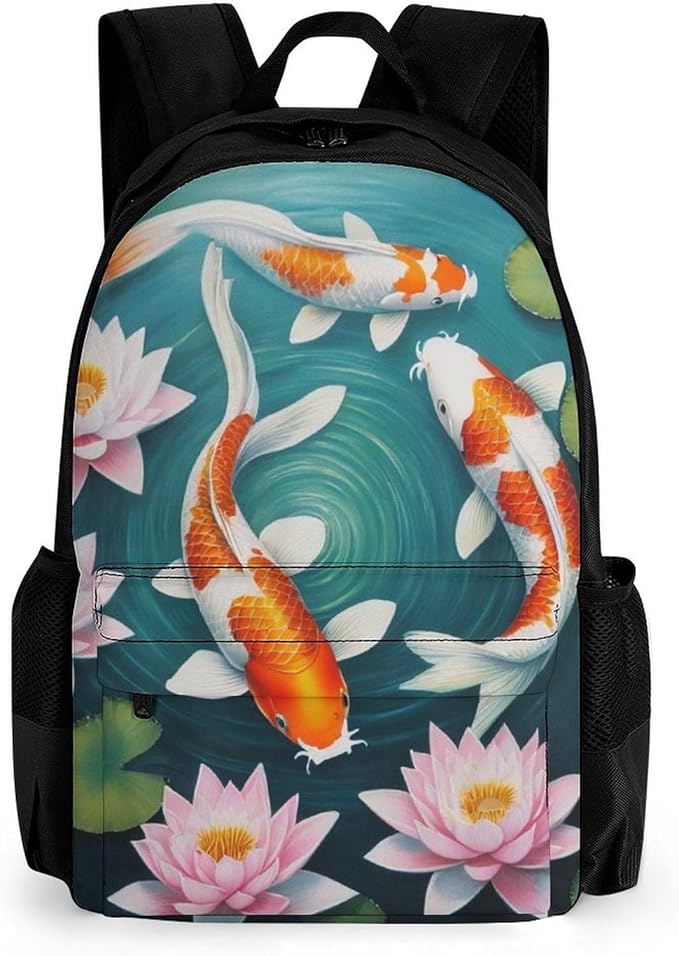 Men Women Lightweight Awesome Japanese Koifish Fish Art Casual Daypack Large Capacity Bookbag With Adjustable Shoulder Straps for Gym Business Bicycle