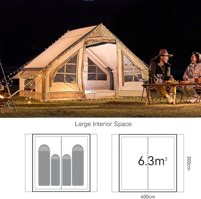 GeRRiT Inflatable Camping Tent with Pump, Large Outdoor Yurt Tents for Camping Waterproof Easy Setup - Canvas Hot Tents 4-8 Person Air Blow Up Tent Cabin - 4 Season Family Glamping Tents