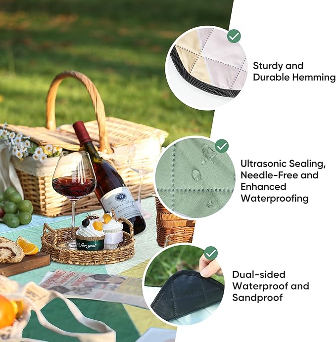 Picnic Blanket Waterproof Extra Large 79"x79" 210D Oxford Outdoor Blanket for Grass Portable Sand Proof Beach Blanket for 6-8 Adults (Nature Palette)