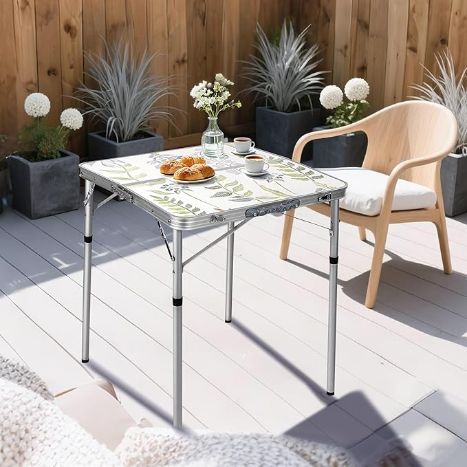 RedSwing Square Camping Table 2ft Portable Pinic Table Adjustable Height Small Card Table Aluminum Foldable Lightweight with Carry Handle for Outdoor Indoor Hiking Camp BBQ Beach