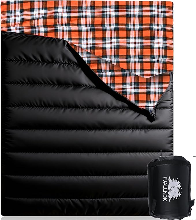 Double Sleeping Bag Cotton Flannel for Camping, Backpacking Or Hiking. Waterproof Queen Size Two Person Sleeping Bags for Adults Or Teens. Lightweight with Compression Sack