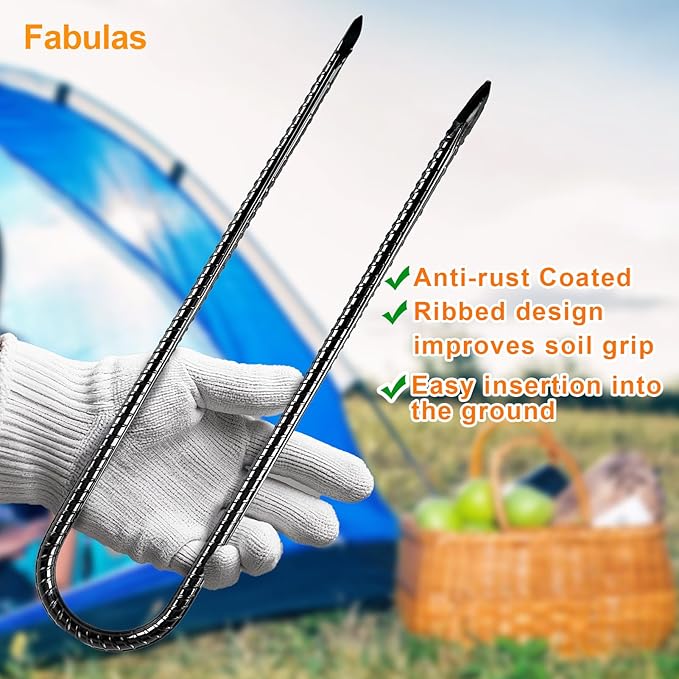 Rebar Stakes, 12 Inch 12 Pack Ground Stakes U Hook Heavy Duty Metal Steel Trampoline Anchors with Chisel Point for Trampoline High Wind Chicken Coop Accessories Fence Gardening Tent Dog