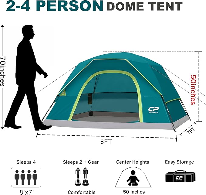 Tents for Camping 4 Person Tent Waterproof Windproof Double Layer Camping Tent, Easy Setup Dome Tent with Large Mesh Windows & Wider Door for Outdoor Camping & Hiking