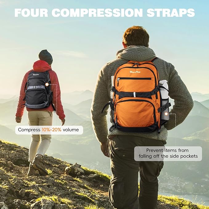 Seektop 40L Foldable Hiking Backpack for Women Men Lightweight Packable Travel Backpack Carry on Flight Approved for Outdoor Camping Sport Leisure (Orange)