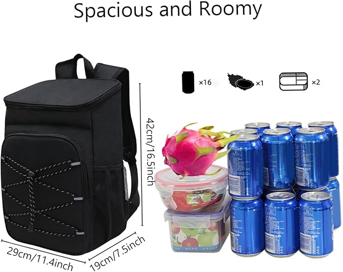 Cooler Backpack Cool Bag 36 Cans Insulated Picnic Backpack Waterproof Leak Proof Cooler Backpack for Camping Hiking Lunch BBQ Black Cooler Backpack Cool Bag Backpack Insulated Backpack Cooler