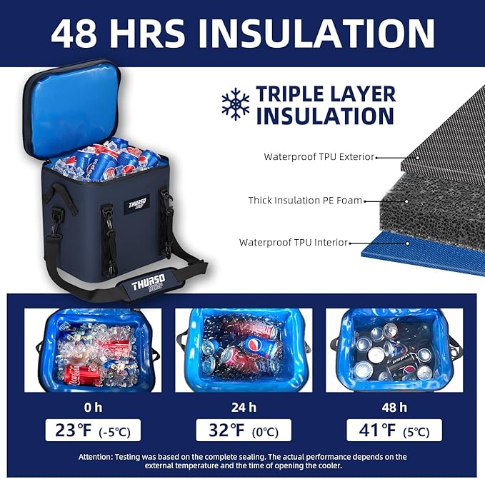THURSO SURF Soft Cooler 24 Can Portable Ice Cooler Bag — 48 hr Insulation Leakproof & Airtight Waterproof Zipper Floating Beach Cooler for Travel Camping Kayak Paddleboard