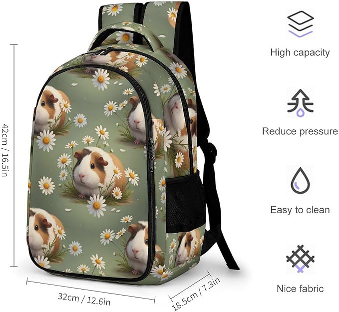 Travel Backpack Guinea Pigs Flowers Print Art for Women Men, Anti Theft Laptop Daypack with Large Capacity for College Work Weekender Outdoor