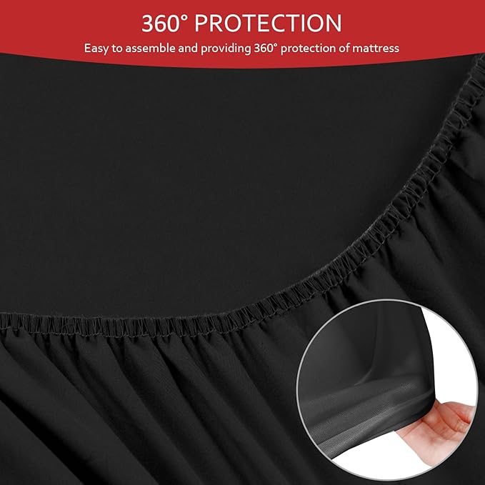 Twin Fitted Sheets 2 Pack Only, Mattress Up to 14 Inches Deep Pocket, Ultra Soft and Breathable Twin Bed Sheets, Long Lasting Single Fitted Sheets, Black