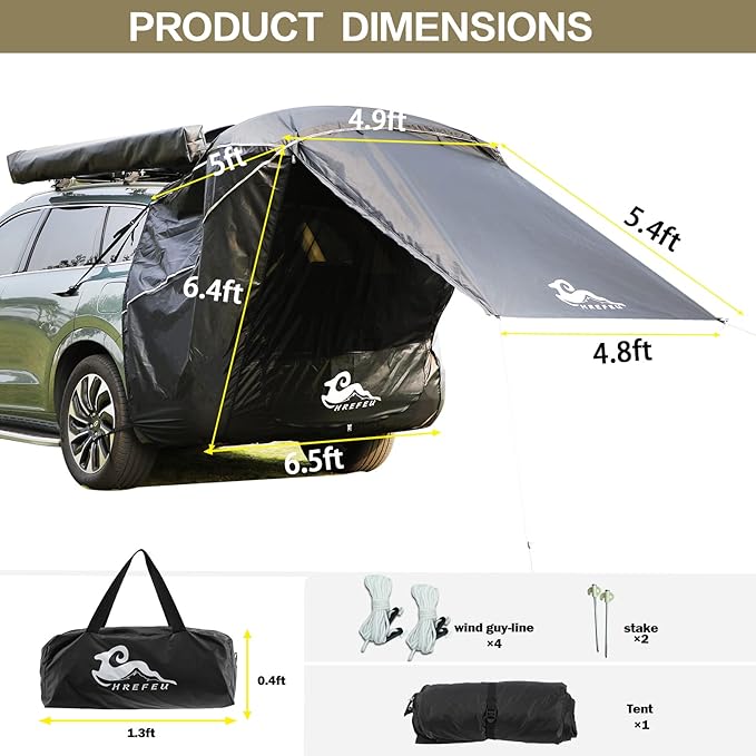 SUV Tent Car Awning, UPF 50++ with Portable Waterproof Storage Bag, Tear-Resistant, Large Space, Good Vision, Smooth Ventilation, Suitable for Outdoor Beach Camping Auto Canopy Shade…