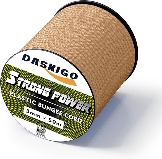 Elastic Bungee Shock Cord 3-8mm (Khaki, 1/8'' x 164FT)
