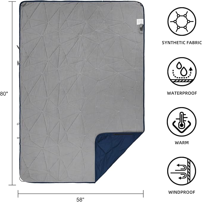 Outdoor Waterproof Blanket, Foldable Fleece Stadium Blanket for Outdoor Sports Event, Camping, Car, Pet, Picnics - Windproof, Wearable, Machine Washable 80" x 58" (Dark Blue)