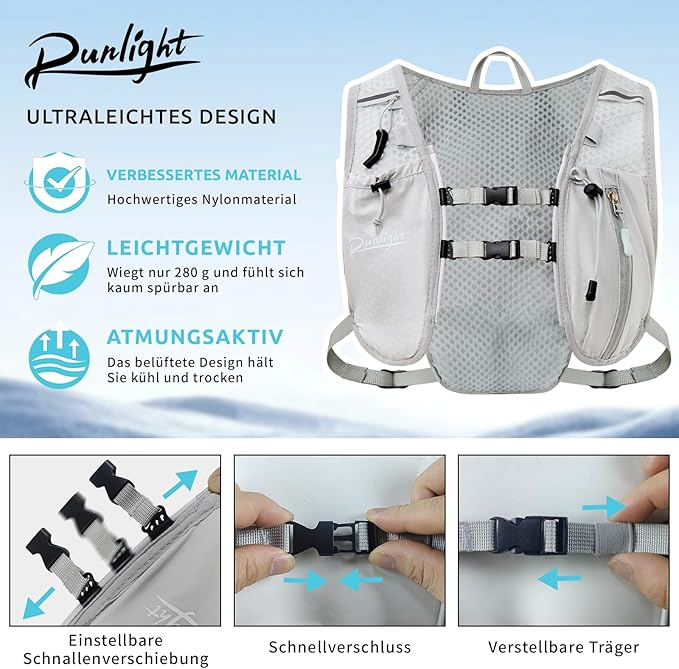 Running Vest for Women Men, Adjustable Hydration Backpack Breathable Reflective with 1.5L Water Bladder for Hiking, Trail, Running, Marathons, Cycling