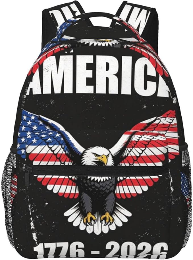 Men Women Lightweight 250th Anniversary 1776-2026 Patriotic Eagle Art Backpack Large Capacity Bookbag With Smooth Zippers for Gym Business Running