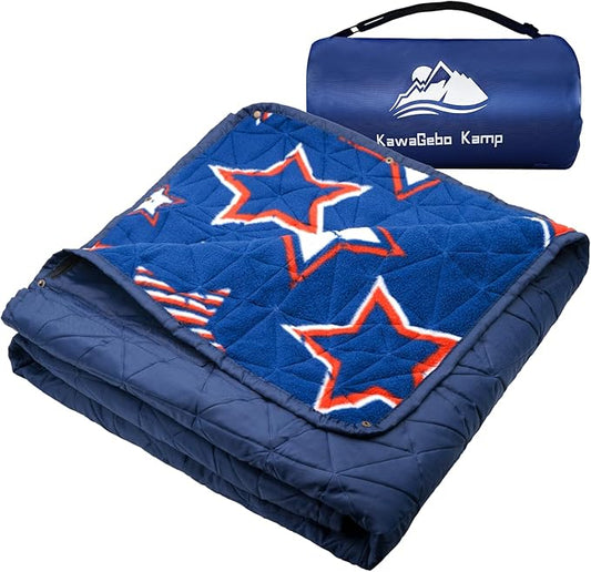Outdoor Waterproof Blanket, Foldable Fleece Stadium Blanket for Outdoor Sports Event, Camping, Car, Pet, Picnics - Windproof, Wearable, Machine Washable 80" x 58" (Blue Star)