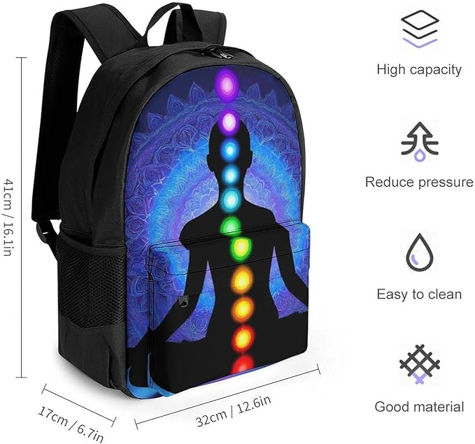 Lightweight Daypack for Camping Business Walking Cycling, Large Capacity Anti-Theft Multipurpose Bookbag, Nine Chakra Yoga Meditation Lotus Blue Mandala Gym Outdoor Hiking Backpack