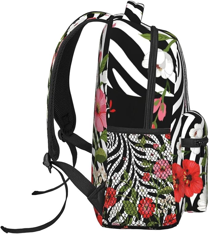 Men Women Lightweight Cheetah Leopard Print Floral Pattern White Daypack Bookbag Big Capacity Carry On Bag With Side Pockets for Camping Travel Bicycle
