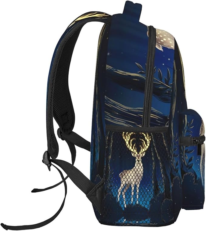 Daypack Bookbag Anti-Theft Multipurpose Large Capacity Bookbag, Mysterious Gold Elk Art Travel Hiking Camping Rucksack With Adjustable Shoulder Straps