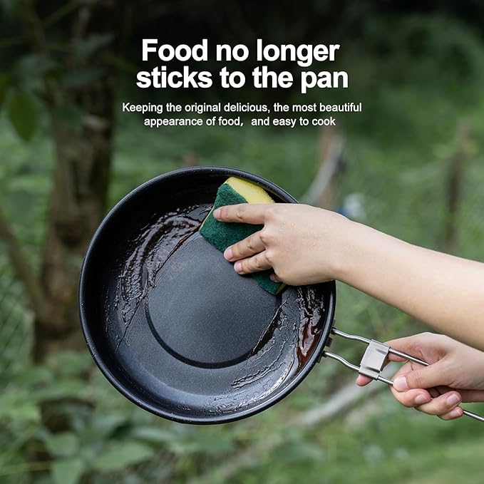 Boundless Voyage Titanium Non-Stick Frying Pan Outdoor Camping Skillet with Folding Handle Lightweight Campfire Cookware