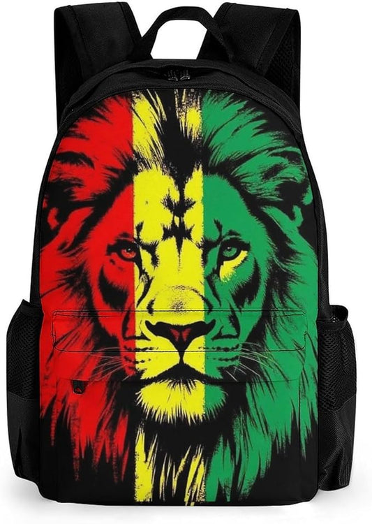 Lightweight Daypack Backpack for Sports Travel Running, Large Capacity Multipurpose Anti-Theft Bookbag, Reggae Rasta Flag Lion Laptop Backpack Daypack