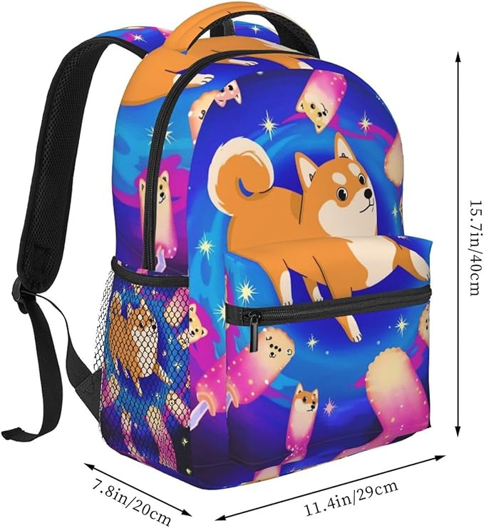Daypack Bookbag Multipurpose Anti-Theft Big Capacity Carry On Bag, Purple Space Corgi Dog Art Travel Hiking Camping Rucksack With Padded Straps