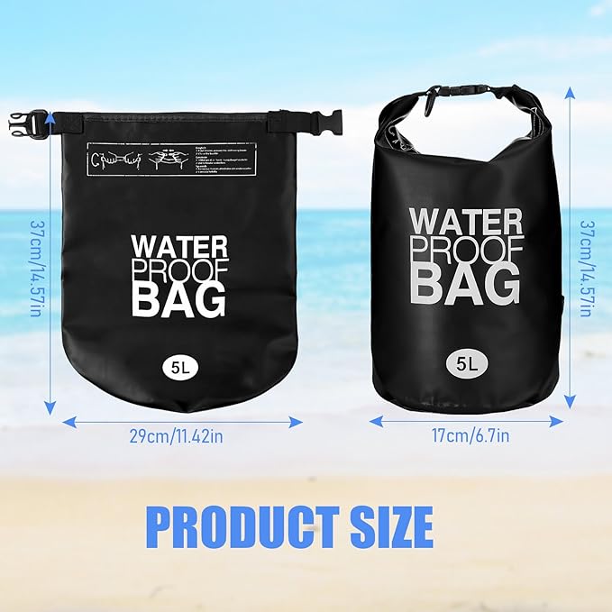 Jexine 10 Pack Dry Bag Waterproof, 5L Ultralight Dry Sacks Roll Top Storage Bag Backpack Camping Portable Outdoor Bags Keep Gear for Backpacking Kayaking Hiking Swimming Fishing Boating (Black)