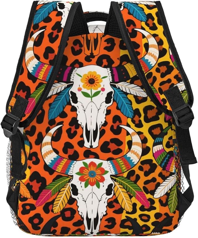 Lightweight Daypack Backpack for Sports Travel Running, Large Capacity Multipurpose Anti-Theft Bookbag, Cow Skull Daisy Western Design Laptop Backpack Daypack