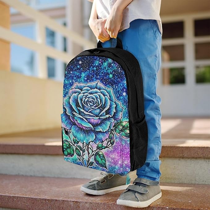 Supdreamc Daypack Bookbag Anti-Theft Multipurpose Large Capacity Bookbag, Galaxy Flower Glitter Travel Hiking Camping Rucksack With Adjustable Shoulder Straps