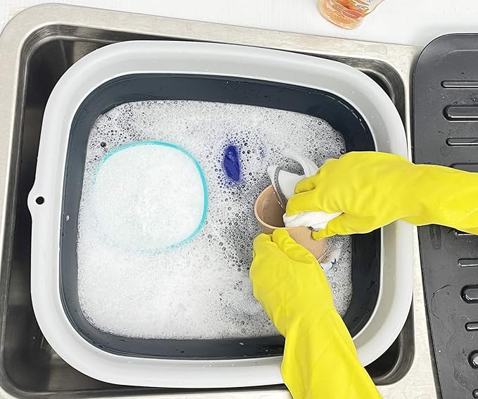 SAMMART 15L (3.9 Gallon) Collapsible Dishpan with Draining Plug - Foldable Washing Basin - Portable Dish Washing Tub - Camping & Space Saving Kitchen Storage Tray (Grey/Slate Grey)