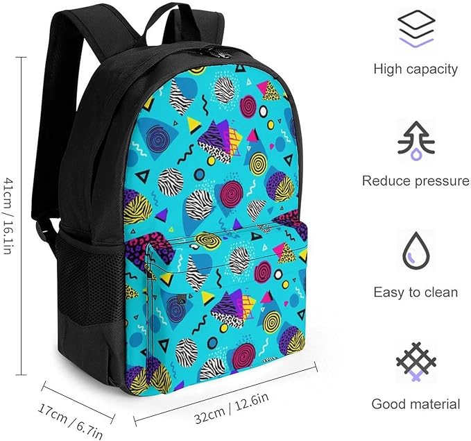 Lightweight Rucksack for Sports Travel Running, Big Capacity Multipurpose Anti-Theft Bookbag, Geometric Checkered Zebra Tiger Leopard Print Mint Green Retro 80S 90S Travel and Sport Backpack Rucksack