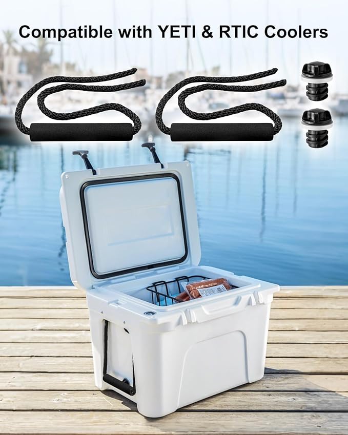 2 PCS Small Cooler Drain Plugs and 2 PCS Cooler Handles Compatible with YETI RTIC Coolers