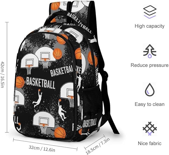 Casual Lightweight Laptop Backpack Game Sports Basketball Print Art, Cute Travel Daypack with Tumbler Holder for College Nurse Teacher Work Commute