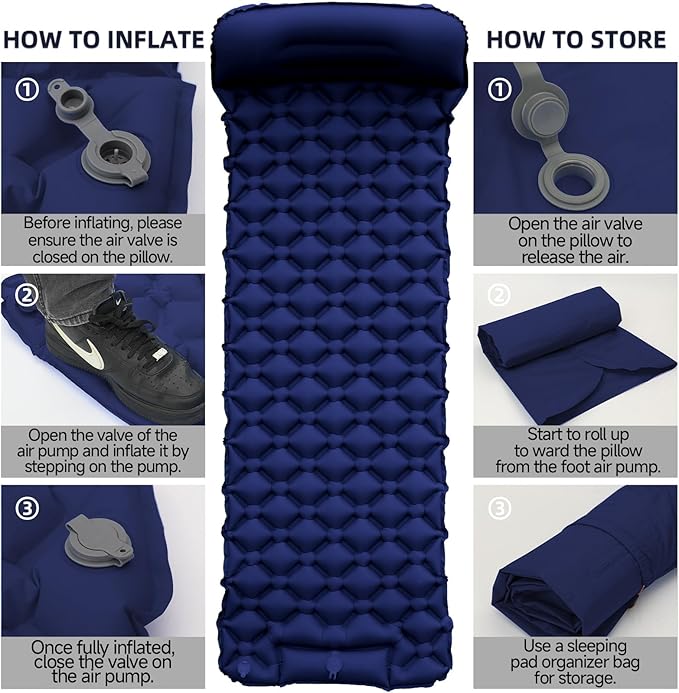 Inflatable Sleeping Pad with Pillow for Camping-Built in Fast Inflation-Ultralight Upgraded Durable Compact Sleeping Mat Moisture Proof Air Mattress for Camping, Backpacking,Hiking,Travel,Tent