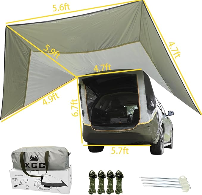 SUV Tent Car Awning, UPF 50++ with Portable Waterproof Storage Bag, Tear-Resistant, Large Space, Good Vision, Smooth Ventilation, Suitable for Outdoor Beach Camping Auto Canopy Shade…